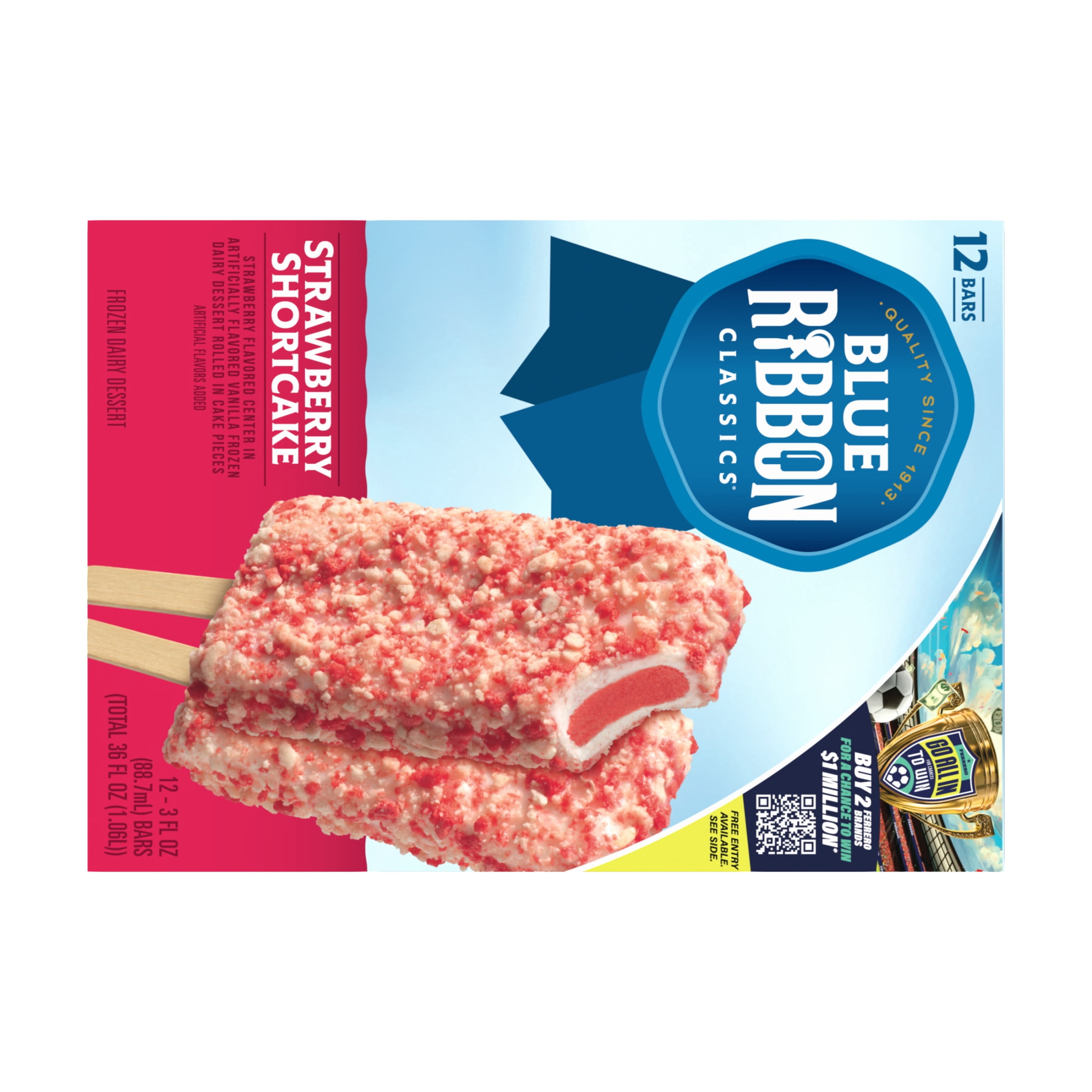 Blue Ribbon Classics Strawberry Shortcake Coated Artificially Flavored Vanilla Frozen Dessert Treat Bar, 36 fl oz, 12 Pack