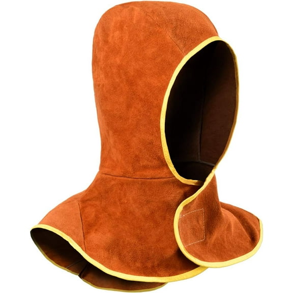 Welding Hood Leather,Cowhide Split Leather Welding Caps Protector with Neck Shoulder Drape - Full Head Cover Protection for Men & Women, Brown