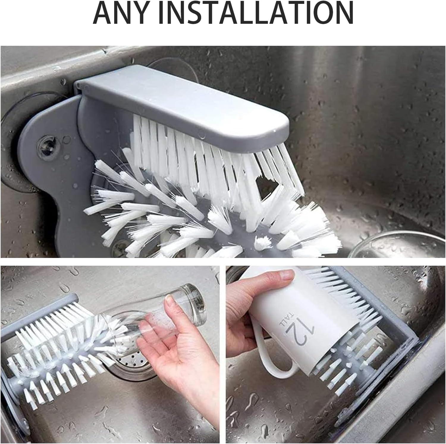 Emboadlie Double-Sided Cup Cleaner,Sink Suction Cup Cleaning Brush, Detachable Dual-in-one Glass Cleaning Brush,Water Bottle Cleaner Brush, with Suction Base for Home or Kitchen Sink Tools
