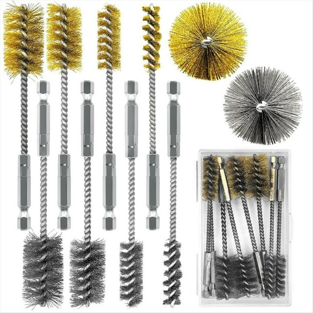 Juego de 8 Cepillos para Taladros, de Acero Inoxidable 304 y Latón, con Vástago Hexagonal de 1/4", 3/8", 1/2", 3/4" y 7/8"