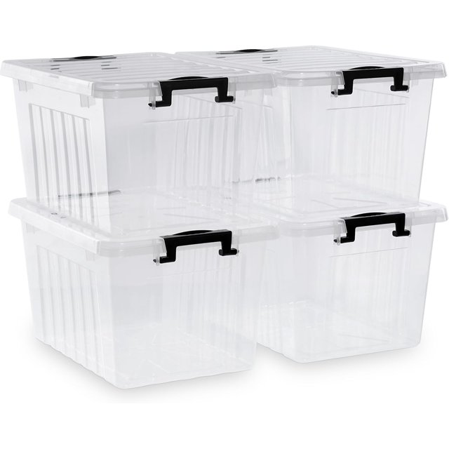 L Clear Plastic Storage Bins with Lids Stackable and Nestable Storage Boxes with Lids Large Plastic Storage Containers for Garage Closet Kitchen s