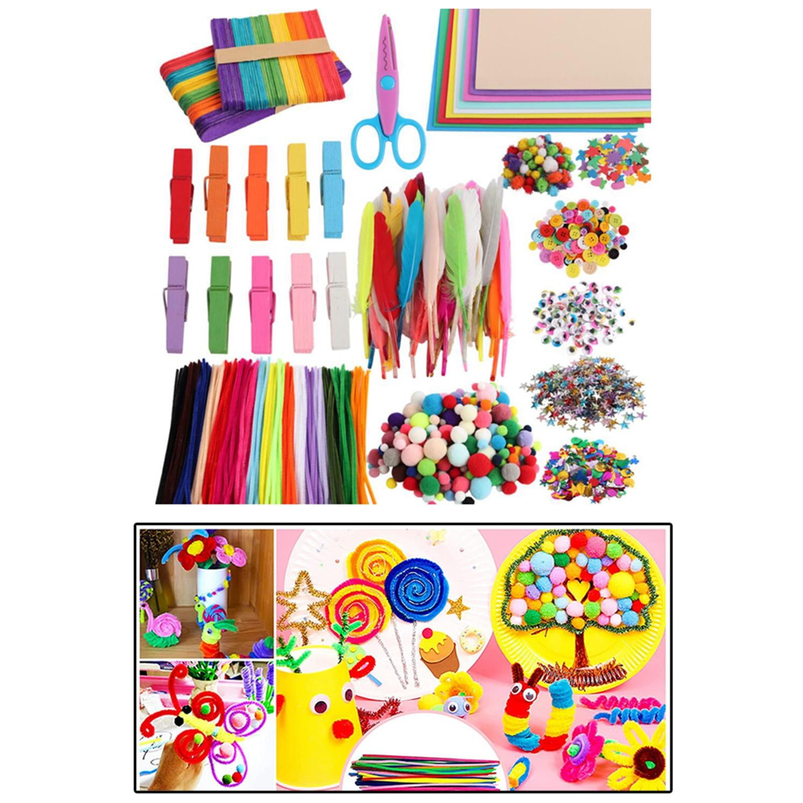FVDPWYE All in One Art Craft Kit Feather Scissor Sticks for Toy Toddler Ages 4 5 6 7 8 9 100 Pcs Stick