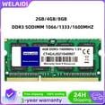 thumbnail image 1 of DDR3 4GB 8GB Memory Ram Laptop PC3-10600S 12800S 1066MHz 1333MHz 1600MHz Memoria Dimm 204Pins 1.5V Notebook Unbuffered DDR3 1X2GB 1600, 1 of 5