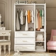 thumbnail image 5 of OXYLIFE Wardrobe Armoire Closet Cabinet with Glass Doors, Hanging Rod and Drawers for Bedroom, 47.4" Wide, 5 of 8