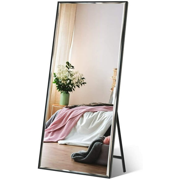 Fl Length Mirror 65"x23.6" Standing/Wall Hanging, Vertical Black Frame HD Rectangle Full Body Tall Big Floor Stand up or Wall Mounted Mirror