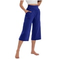 thumbnail image 4 of ZICTH Women Wide Leg Pants Stretch Knit Elastic Waist Slant Pocket Loose Running Yoga Casual Capri Pants Casual Pants for Women, 4 of 6
