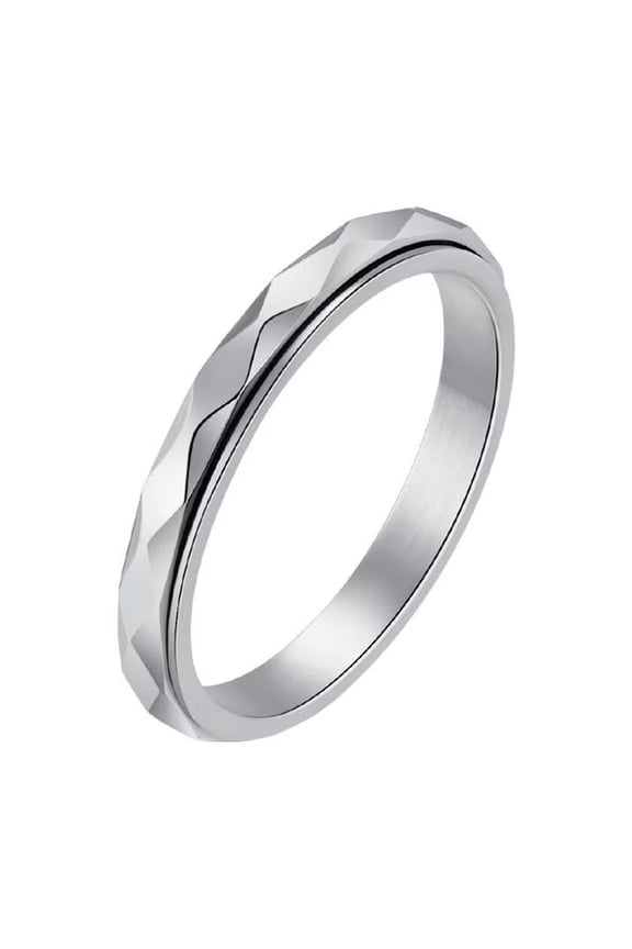 Women's Stainless Steel 3mm Rotatable Anxiety Cut Rhombic Finish Statement Rings Stacking Silver Size 10