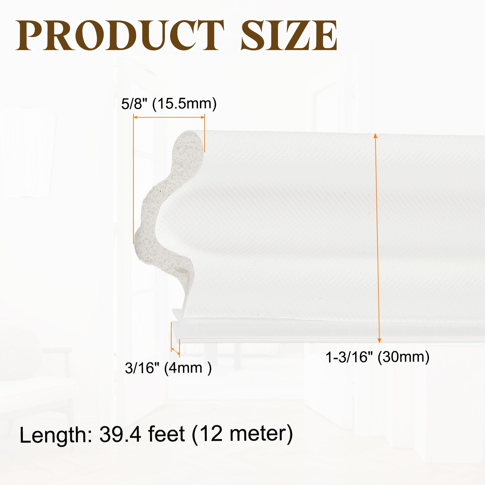 39Ft Kerf Weather Stripping Door Seal, Door Seal Strip, White Cover/White Foam