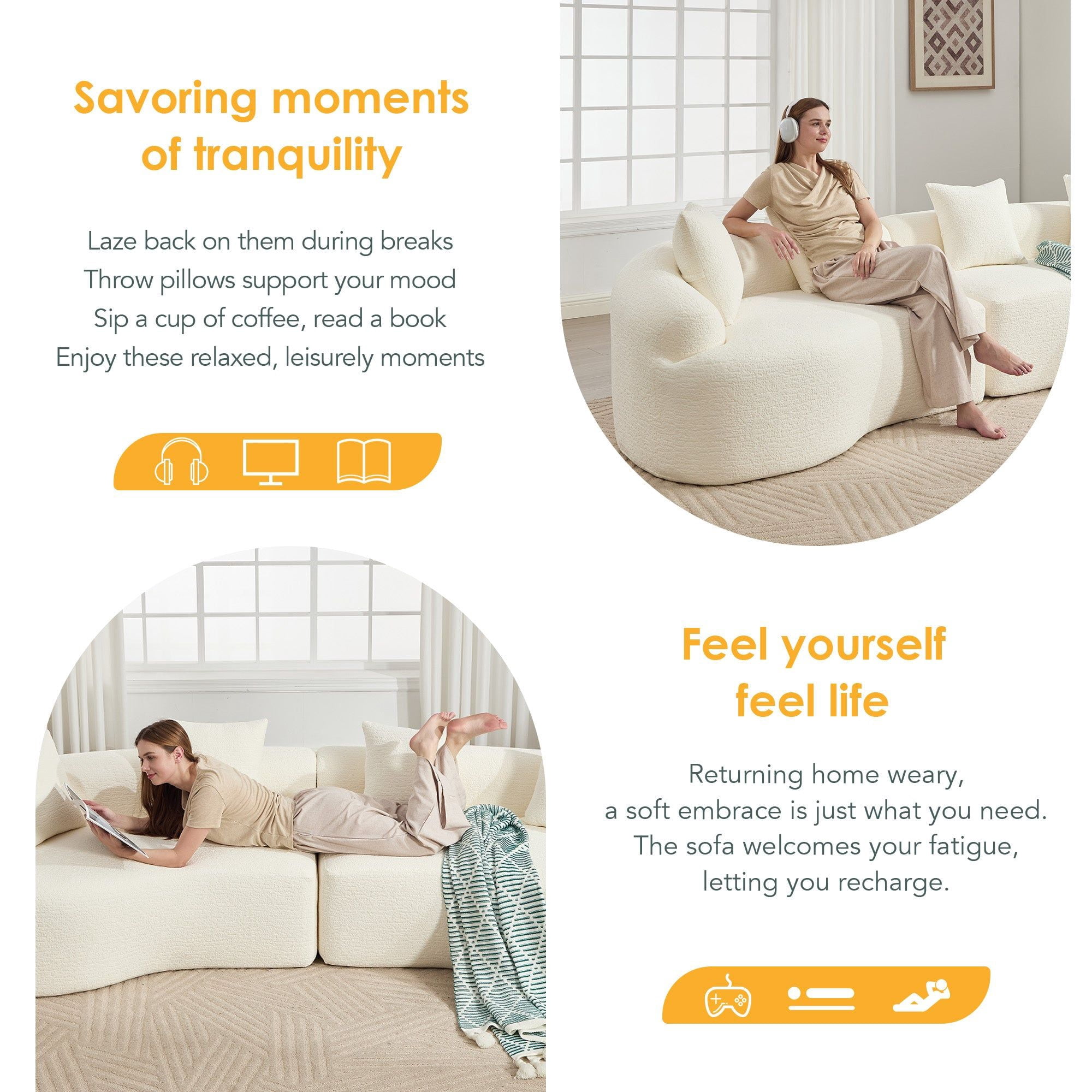Sailvan 110" Boneless Modular Sectional, Chenille Sleeper Couch for Living Room Apartment