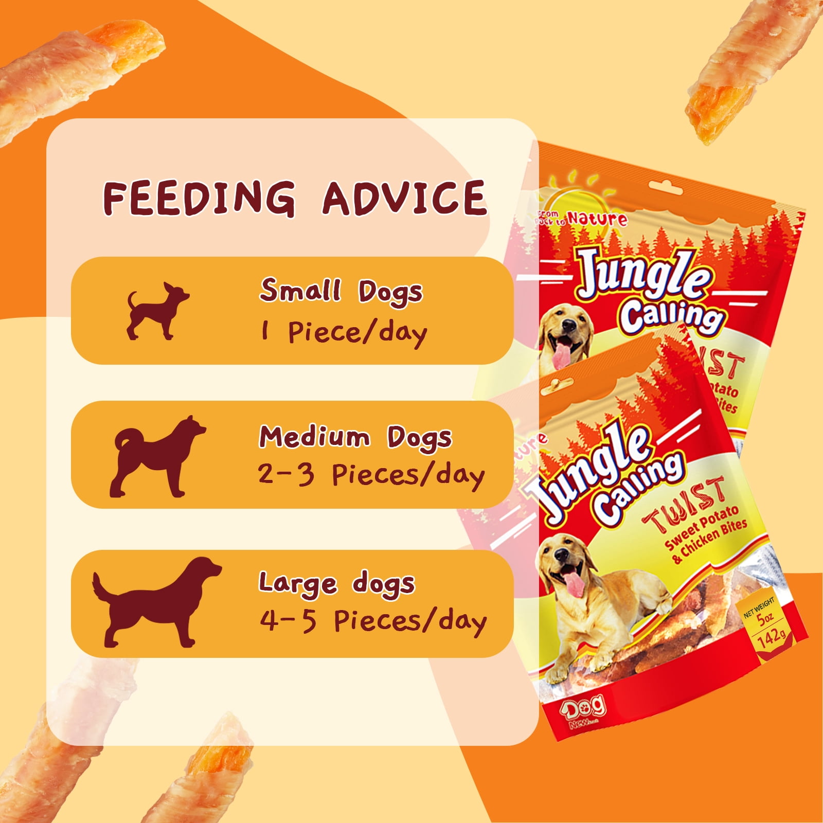 (5 pack) Jungle Calling Skinless Chicken Gluten-Free & Grain-Free Wrapped Sweet Potato Chewy Dog Treats, 5-oz bag