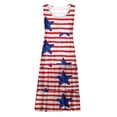 thumbnail image 4 of ibuvkizy Sundresses for Women 2024 Clearance! 4th of July Dress Women Casual Patriotic Midi Dress Red White and Blue Pattern Crewneck Dresses Sleeveless Breathable Tunic Dress Red M, 4 of 5