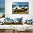 thumbnail image 3 of Designart Waves Crashing Rocks at Woods Cove - Seascape Throw Pillow - 16x16, 3 of 4