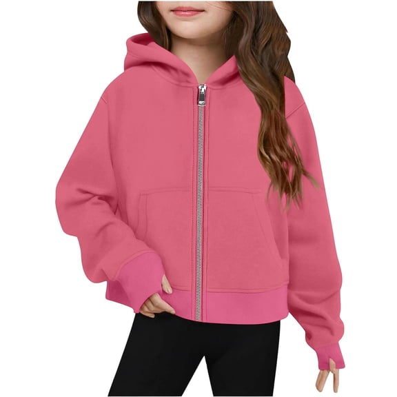 Girls Zip Up Hoodies Teen Hooded Sweatshirts Fleece Jackets Kids Fall Fashion Outfits Winter Clothes