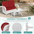 thumbnail image 5 of MEETWARM Outdoor Wicker Patio Glider Set, Loveseat for 2 Person Porch Furniture Glider with Glass-Top Coffee Table, Patio Glider Rocking Bench with Thickened Cushions, White Wicker/Red, 5 of 8