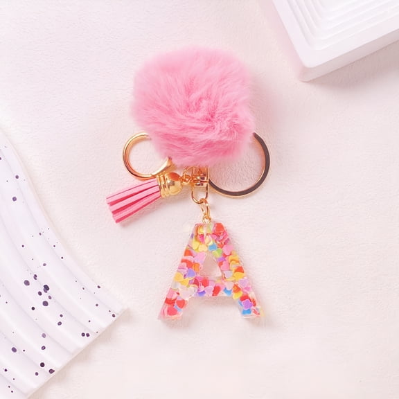 DESIGNICE Cute Pink Key Chains for Women Girls, Initial Letter Keychains with Tassel, Charms for Key Purse Handbags Backpacks