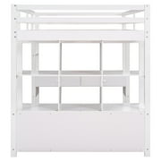 Euroco Full Loft Bed Wood Frame Desk with Drawers and Shelf for Kids Teens, White