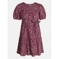 thumbnail image 5 of Time and Tru Women's and Women's Plus Cotton Mini Dress with Puff Sleeves, Sizes XS-4X, 5 of 5