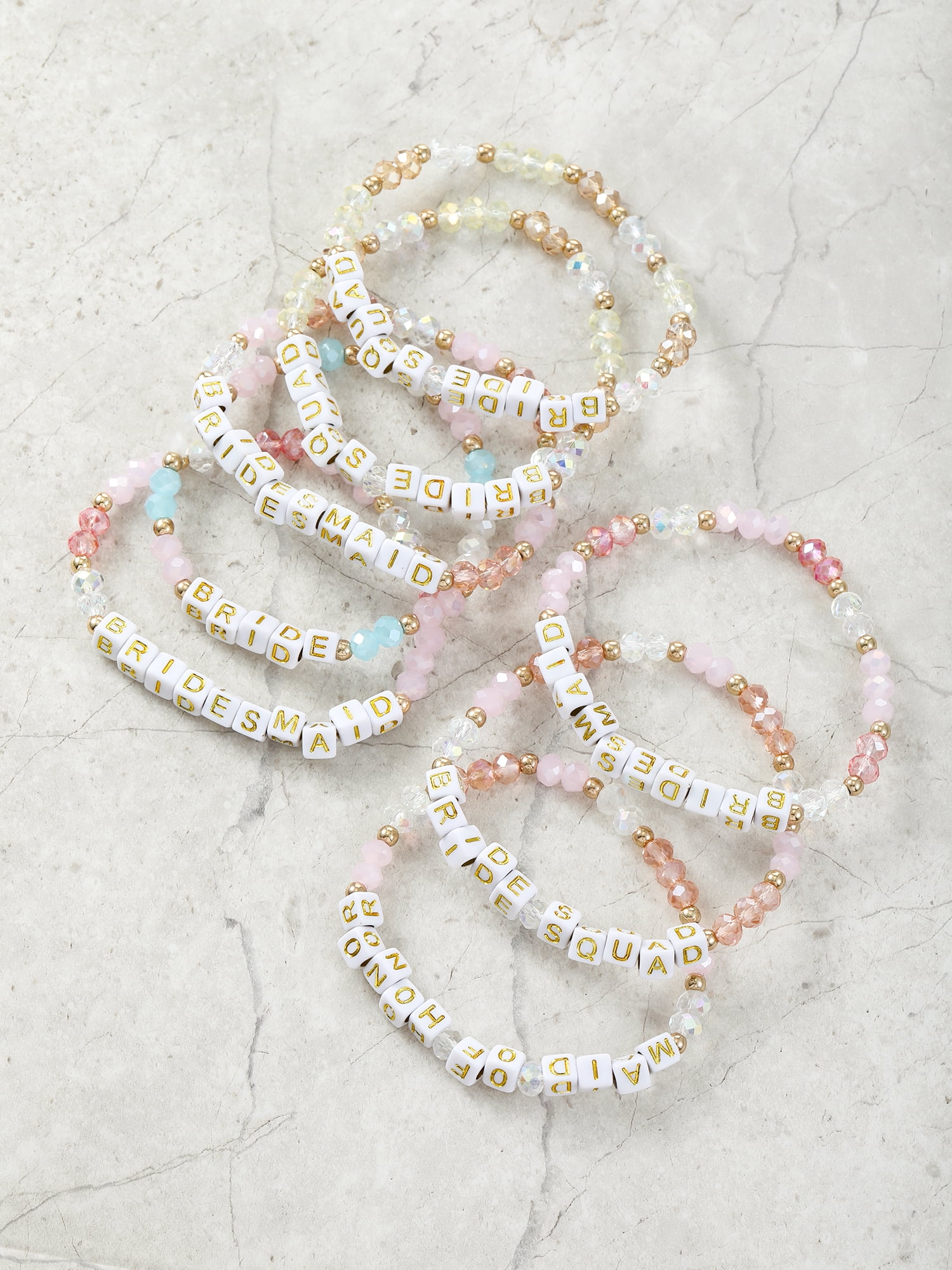 Bridal Party Beaded Stretch Friendship Bracelet Set, Multicolored, 8 Pieces