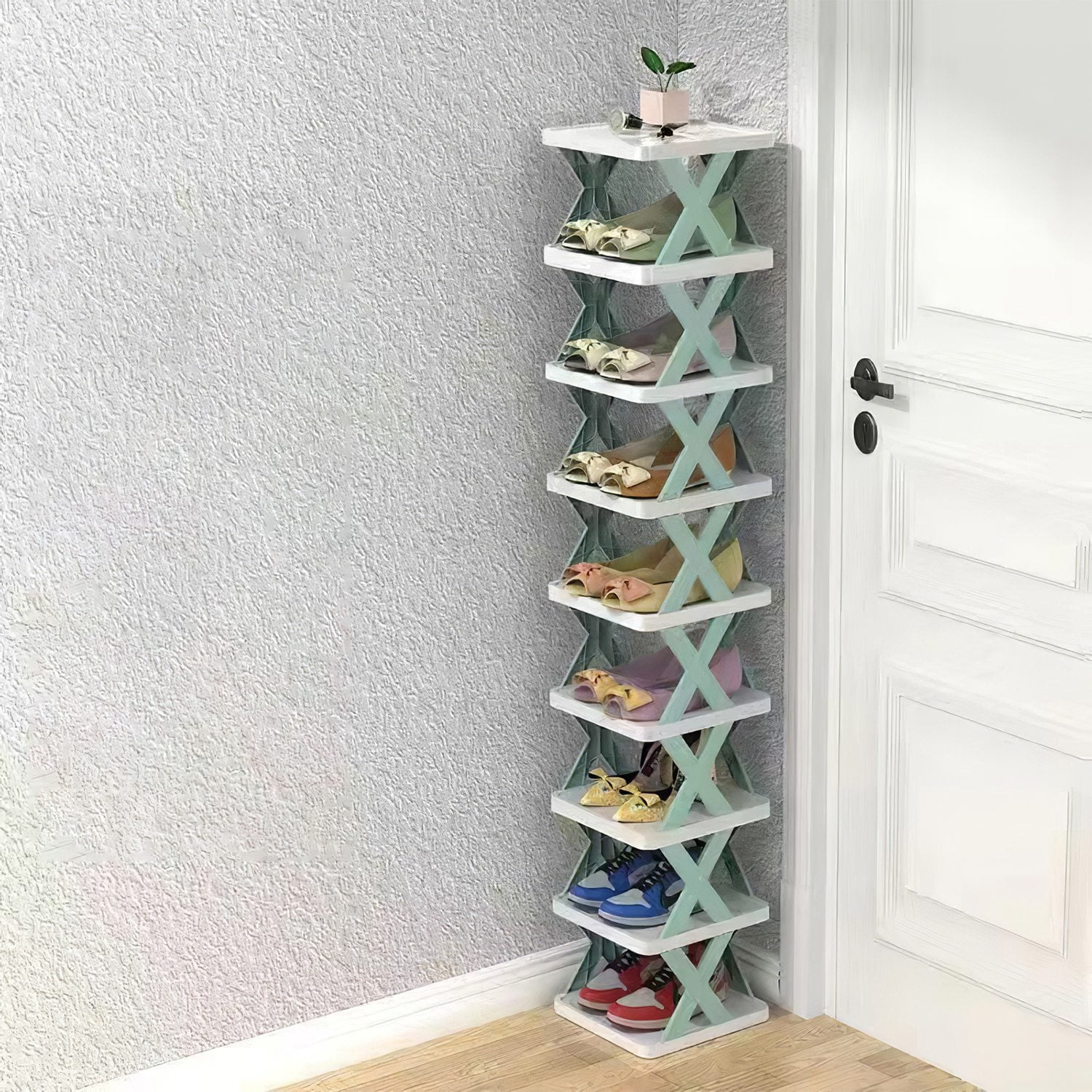 Shoe Rack Organizer, iMounTEK 9 Tier Vertical Shoe Rack for Small Spaces Entryway Corner Closet Door Bedroom, Shoe Storage Stand Narrow Shelf, Blue