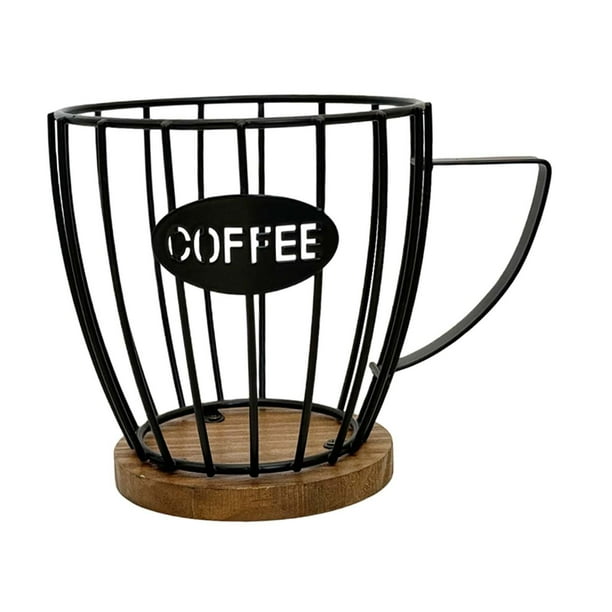 Porta cápsulas de café Porta cápsulas de café Metal resistente con base de madera Cesta para Negro sin tapa