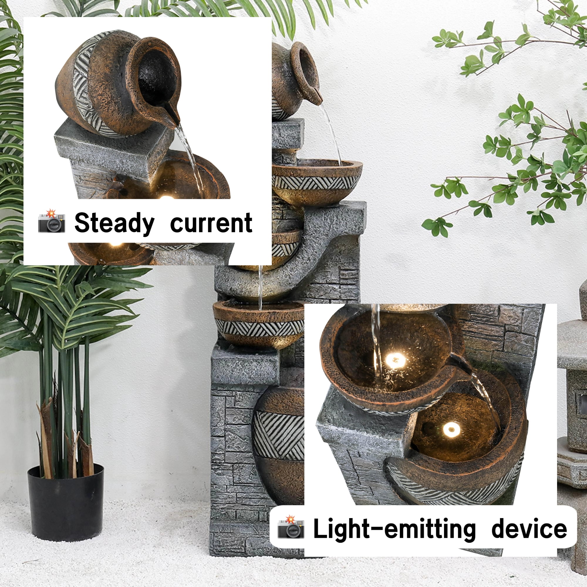 Tammesy 42.5"H Modern 5-Tier Indoor/Outdoor Waterfall Feature Water Fountains Decor for Patio,Backyard,Deck,Porch and Home Art Garden Decor | Resin |
