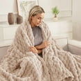 thumbnail image 6 of Whale Flotilla 90"x 90" Queen Size Blanket for Bed with Expanded 3D-Jacquard Pattern, Fuzzy Soft Cozy Exquisite Blankets or All Season, Warm and Fluffy, Camel, 6 of 10