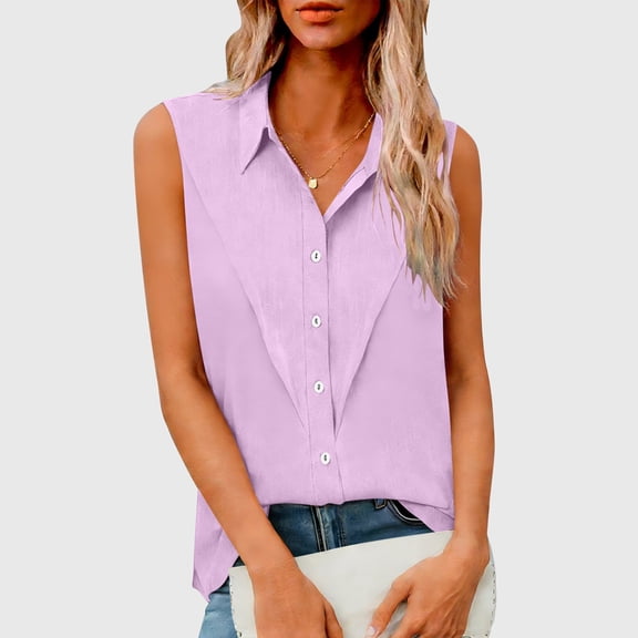 ylioge S-5X Plus Size Tank Tops for Women Sleeveless Button-Down Collared Vests Shirts Womens Casual Solid Color Breathable Beach Camisoles Top
