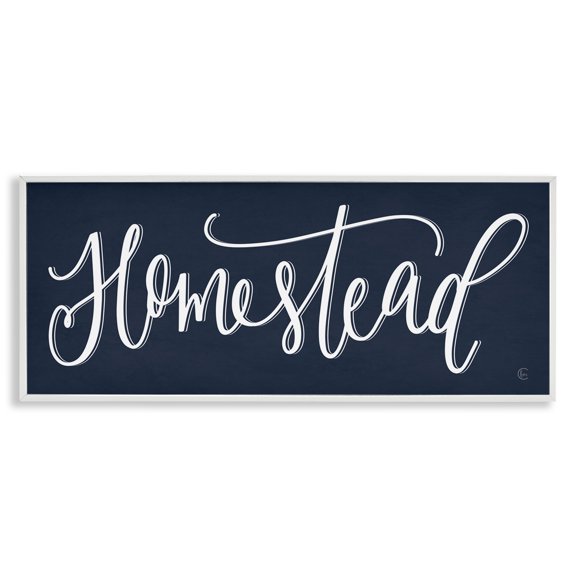 Stupell Industries Rustic Lodge Navy Blue Homestead Phrase White Framed Giclee Art, 24 x 10, by House Fenway