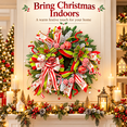 thumbnail image 4 of 24 Inch Christmas Wreath with Red and Green Bows, Candy Swirl Ornaments, Berries and Snow-Flocked Greenery, Festive Holiday Front Door Decor, 4 of 10