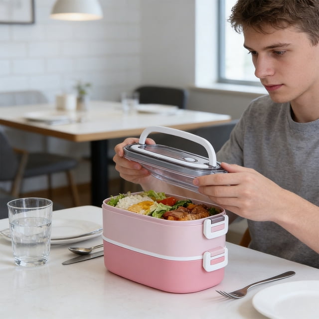 Fufafayo Large Capacity Lunch Box, Plastic Food Storage Container With Handle, Microwave Safe Bento Box, Double Layer Meal Prep Container For Office Study Picnic
