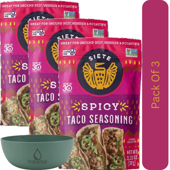 Siete Family Foods Spicy Taco Seasoning Mix 1.31 oz Packet With Olive Green Bowl By ValueNest