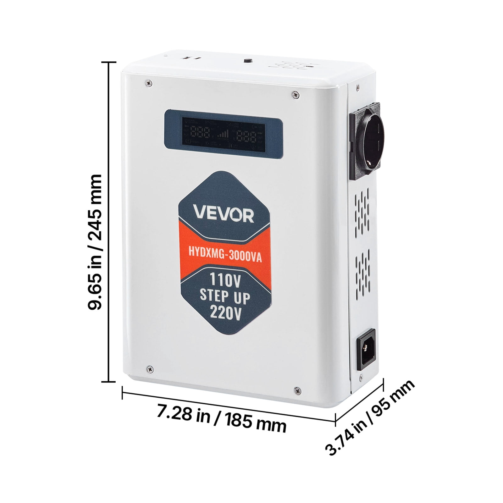 VEVOR Step Up Voltage Converter, 3000W, Heavy Duty Voltage Power Converter, 110V to 220V Power Transformer, with 2 EU Outlets, USB Output, LCD Display, Temperature Protection, for 220V Appliances