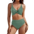 thumbnail image 2 of Minjewel Women's Casual Two-Piece Bikini Set, High Waist Bottom & Floral Print Crop Top, Swimsuits for Women for Beach, Pool & Summer,Green S, 2 of 6