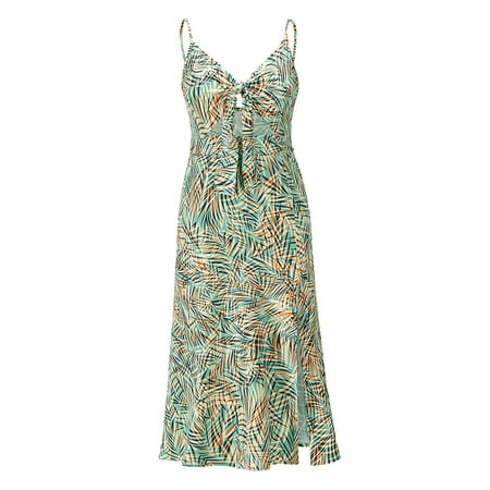 

Binpure Women Summer Slip Dress Polka Dot/Floral Hollow Skirt with Side Slit