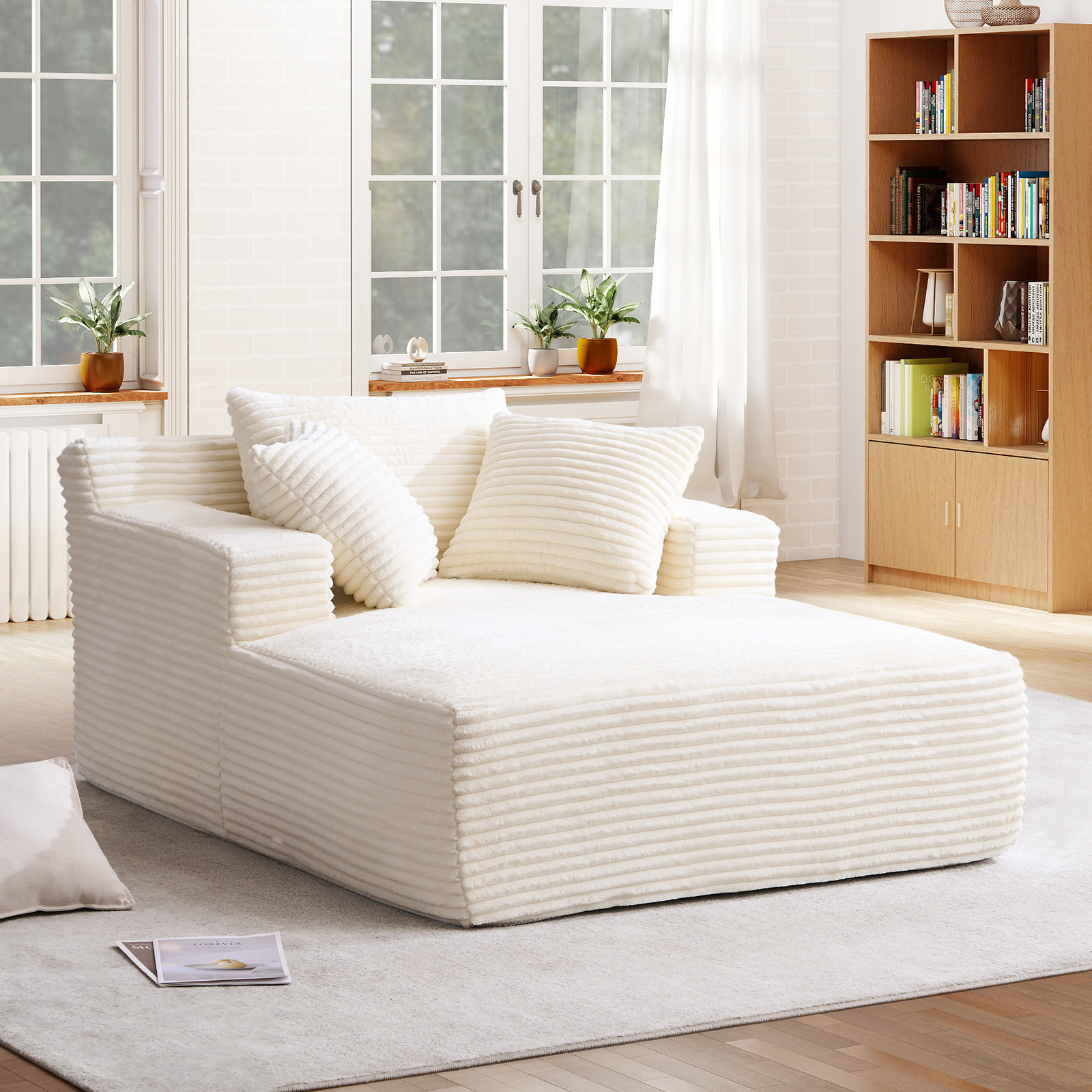 Lunale Chaise Lounge Indoor, Oversized Upholstered Lounge Chair, Plush Sleeper Sofa Bed, No Assembly Required, Beige Corduroy
