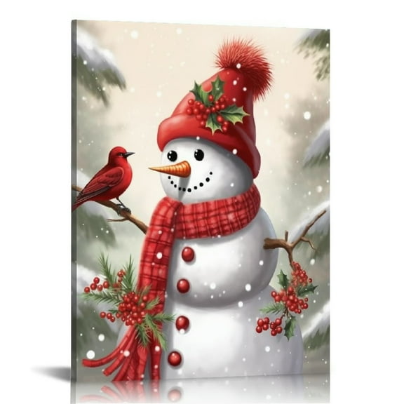 JEUXUS Snowman Pictures Decor Wall Art Holly Christmas Tree Winter Poster Canvas Print 12x16\