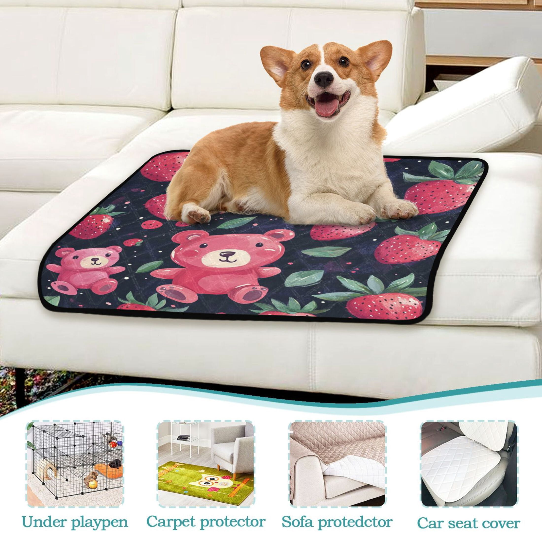 Qxltty Cute Strawberry Bear Cat litter Pads Pet Set of 3 Diaper Mats Center Anti-leakage Layer Absorbent Soft and Comfortable