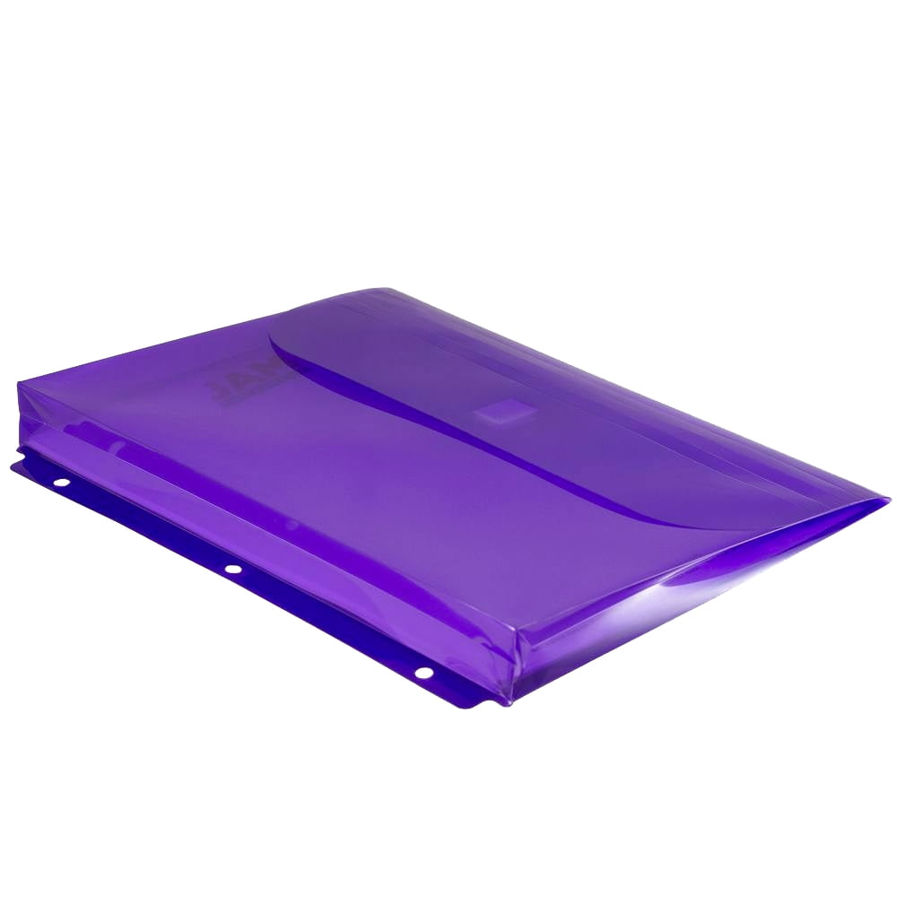 JAM Paper Plastic 3 Hole Punch Binder Envelopes, Hook & Loop Closure, Letter Booklet, 9 1/2 x 11 1/2, 1 in Expansion, Purple, 3/Pack