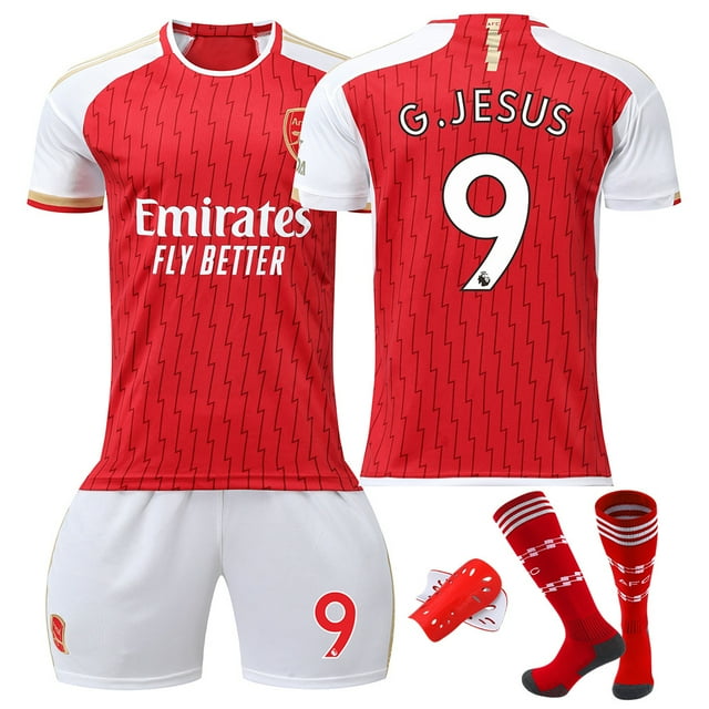23/24 Arsenal Home Football Shirt Set with Socks and Protective Gear 9 G.JESUS