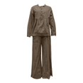 thumbnail image 4 of NMMUED Linen Sets for Women 2 Piece Women's Cotton Linen Set 2 Piece Button Down Long Sleeve Top Wide Leg Pants Casual Comfort Fit Womens Lounge Wear Brown L, 4 of 4