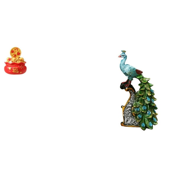 Escultura de escritorio,Estatua de la Cuenca del Tesoro,regalo de cumpleaños de Feng Shui,Figura de escritorio,Estante de estatua de pavo real para escritorio,decoración del hogar,Figura