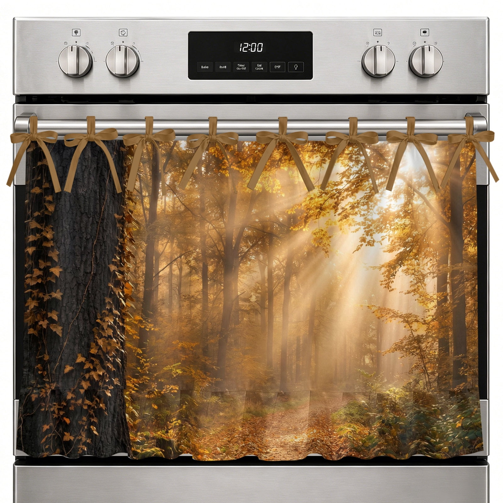 Farmhouse Oven Skirt Curtain Fall Forest Oven Curtain Tie Top Thanksgiving Country Nature Tree Falling Leaves Stove Skirt Curtains with Ties&Ruffle Trim Dishwasher Skirts Curtains for Cabinet 27 x20