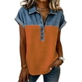 thumbnail image 3 of Sentmoon Ensembles pour Femmes 2 Pcs Chemise en Denim Hauts d'Été Manches Courtes Col à Revers Patchwork Coupe Régulière avec Imprimé Extensible Vêtements pour Femmes Tendance 3TG-5TG, 3 of 6