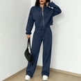 thumbnail image 5 of Womens 2 Piece Tracksuit Fall Fashion Long Sleeve Zip Up Crop Sweatshirt Long Pants Outfits Jogger Sweatsuit Sets Dark Blue S, 5 of 5