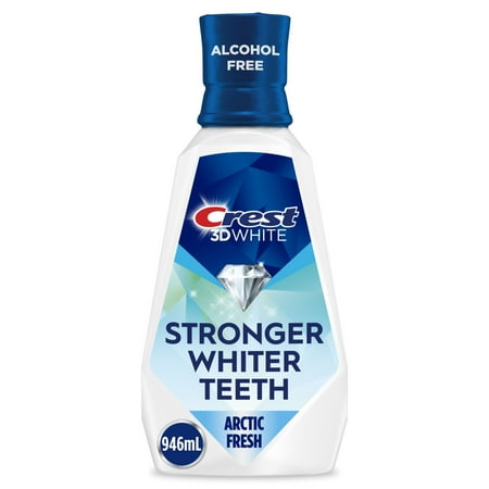 Crest 3D White Strength Whitening Mouthwash/Mouth Rinse, Strengthens Enamel, Whitens Teeth, Prevents Cavities, Alcohol Free, Contains Fluoride, Wintermint Flavor, 946 mL (32 fl oz)