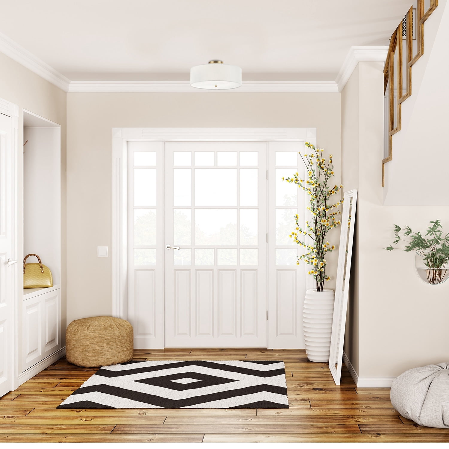 Globe Electric Kyle 2-Light Matte Brass Indoor Flush Mount Ceiling Light with White Linen Shade