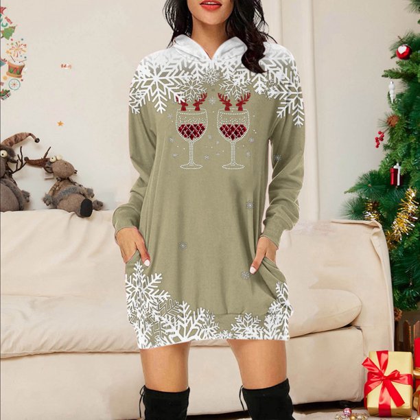 WILLBEST Vestido De Verano Para Mujer, Sudadera Larga Con Estampado Navideño Para Mujer, Top Informal Y Cómodo Para Las Vacaciones, 2025 Elegante Y Acogedor Para La Temporada De Invierno.