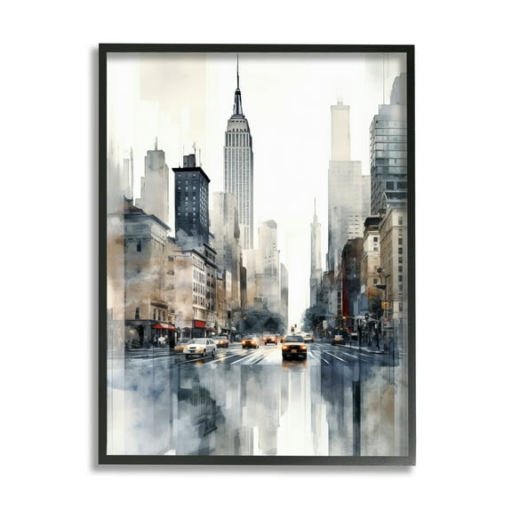 Stupell Industries New York Urban City Travel & Places Painting Black Framed Art Print Wall Art, 24 x 30