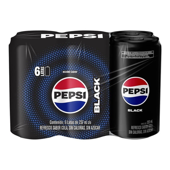 Refrescos Pepsi Black cola sin azúcar 6 latas de 237 ml c/u