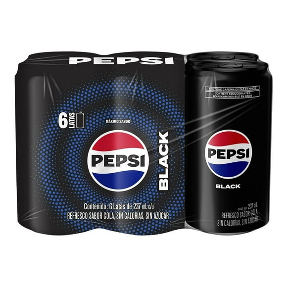 Refrescos Pepsi Black cola sin azúcar 6 latas de 237 ml c/u